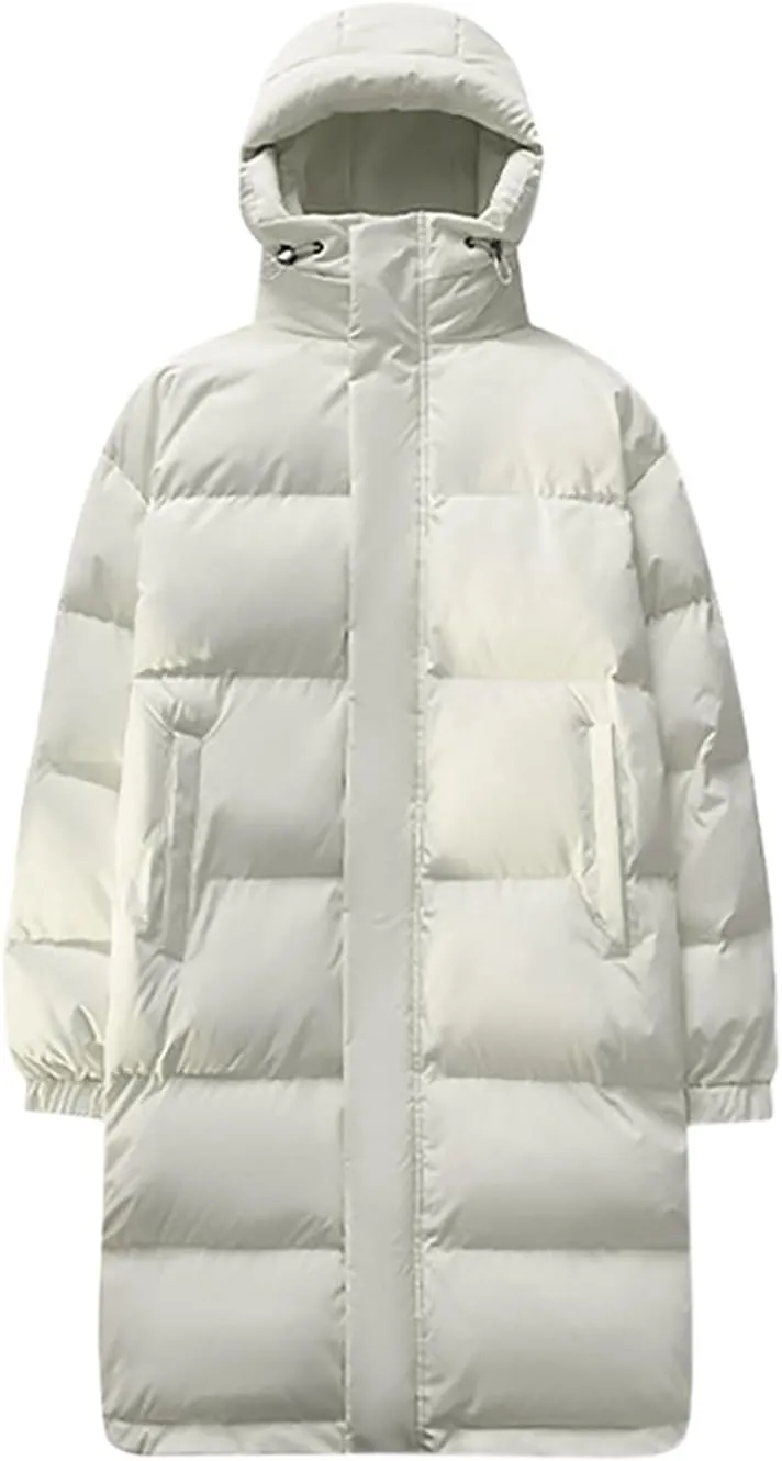 Unisex Mens Puffer Jacket Winter Thicken Waterproof Windproof Long Quilted Trench Coat Thermal Down Coats with Hood