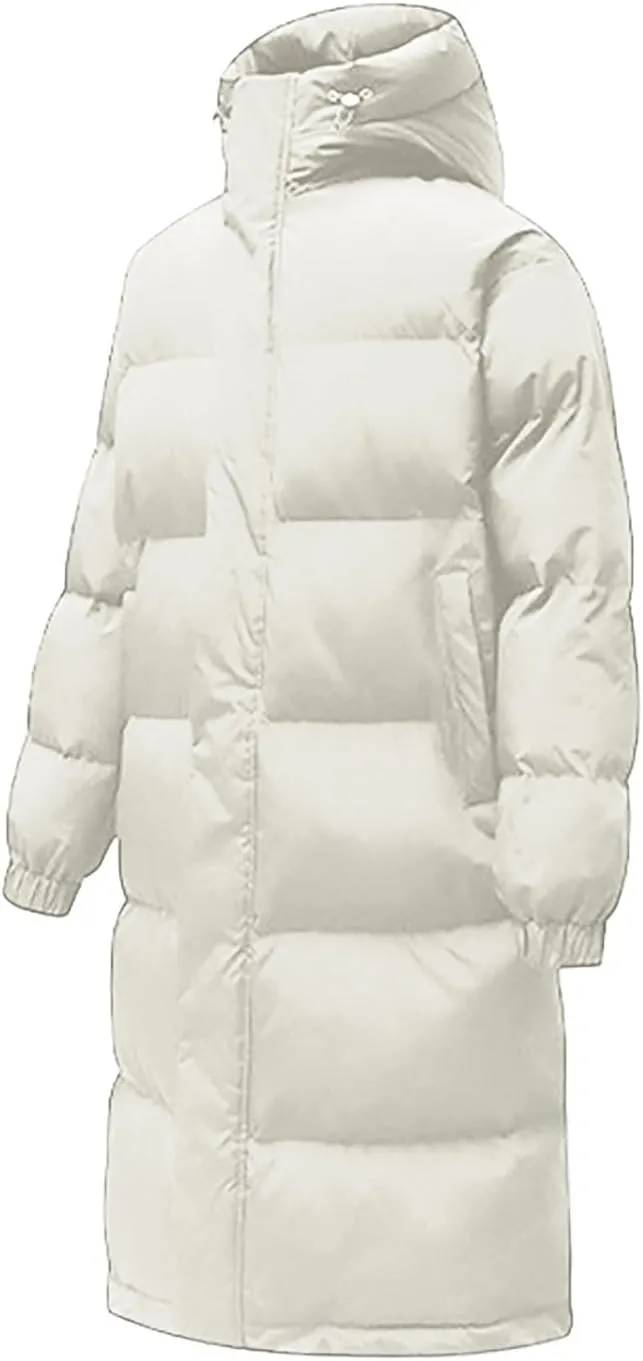 Unisex Mens Puffer Jacket Winter Thicken Waterproof Windproof Long Quilted Trench Coat Thermal Down Coats with Hood