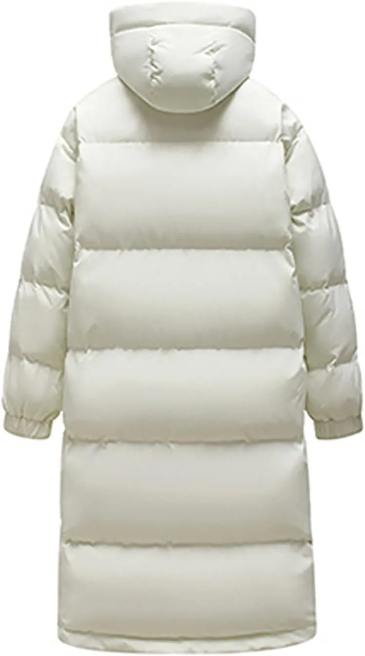 Unisex Mens Puffer Jacket Winter Thicken Waterproof Windproof Long Quilted Trench Coat Thermal Down Coats with Hood