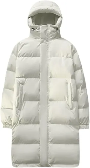 Unisex Mens Puffer Jacket Winter Thicken Waterproof Windproof Long Quilted Trench Coat Thermal Down Coats with Hood