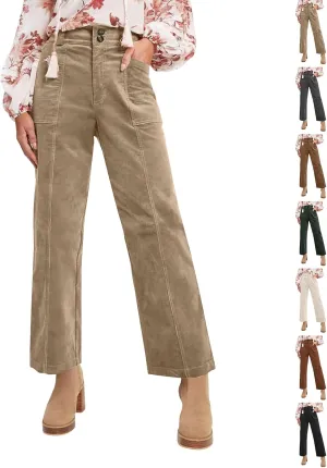 Vintage Corduroy Pants Women Dressy Baggy High Waisted Wide Leg Ankle Pants Trendy Casual Sailor Pants with Pockets