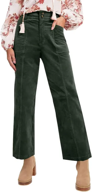 Vintage Corduroy Pants Women Dressy Casual High Waisted Wide Leg Pants Trendy Baggy Sailor Pants with Pockets