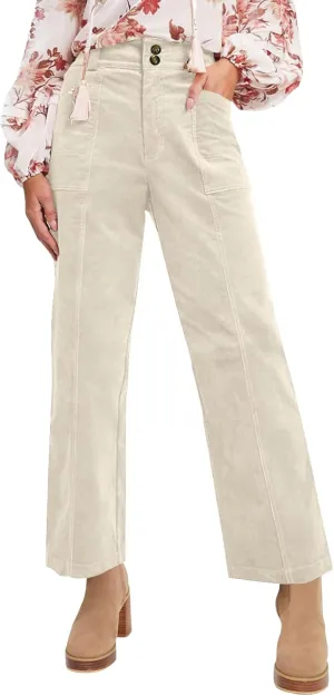 Vintage Corduroy Pants Women Dressy Casual High Waisted Wide Leg Pants Trendy Baggy Sailor Pants with Pockets