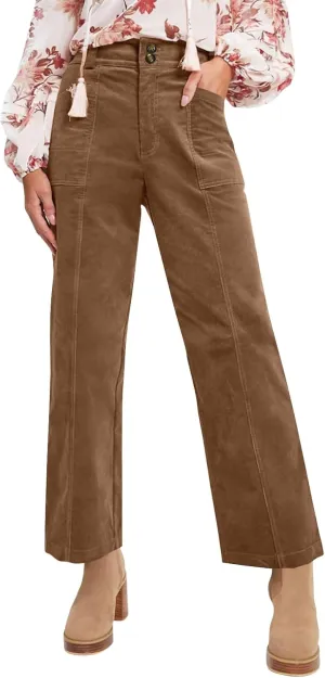 Vintage Corduroy Pants Women Dressy Casual High Waisted Wide Leg Pants Trendy Baggy Sailor Pants with Pockets