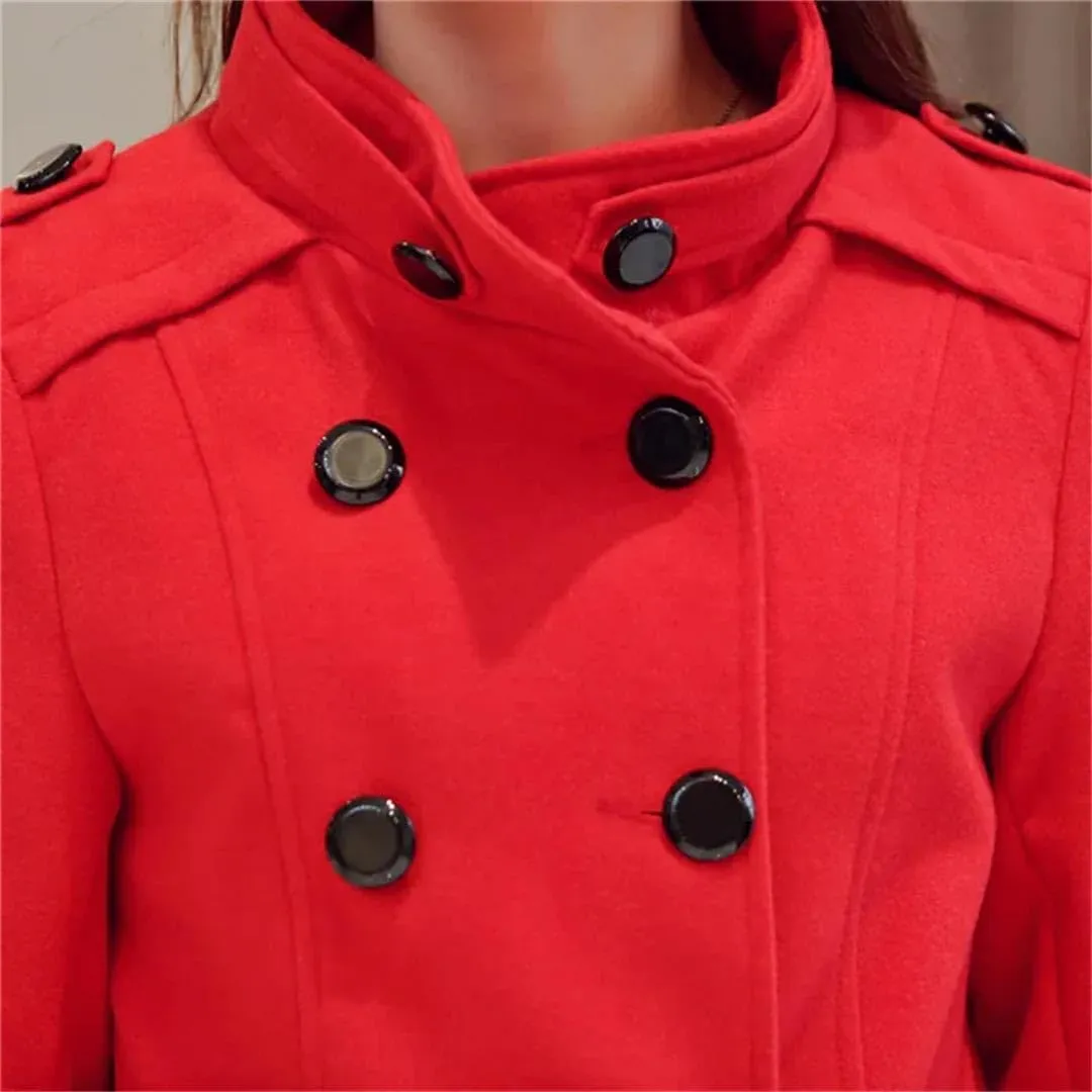 Vsadsau Women's Wool Blended Coat Fall/Winter Stand Collar Mid-Length Button Long Sleeve Pea Coat