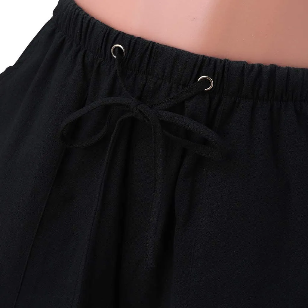 WABEOR Bermuda Shorts for Men Knee Length Cotton Linen Shorts Elastic Waist Beach Long Shorts Comfy Casual Summer Shorts