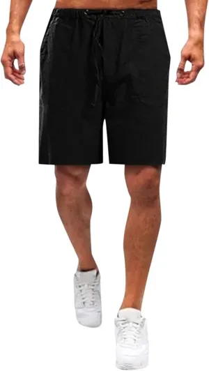 WABEOR Bermuda Shorts for Men Knee Length Cotton Linen Shorts Elastic Waist Beach Long Shorts Comfy Casual Summer Shorts
