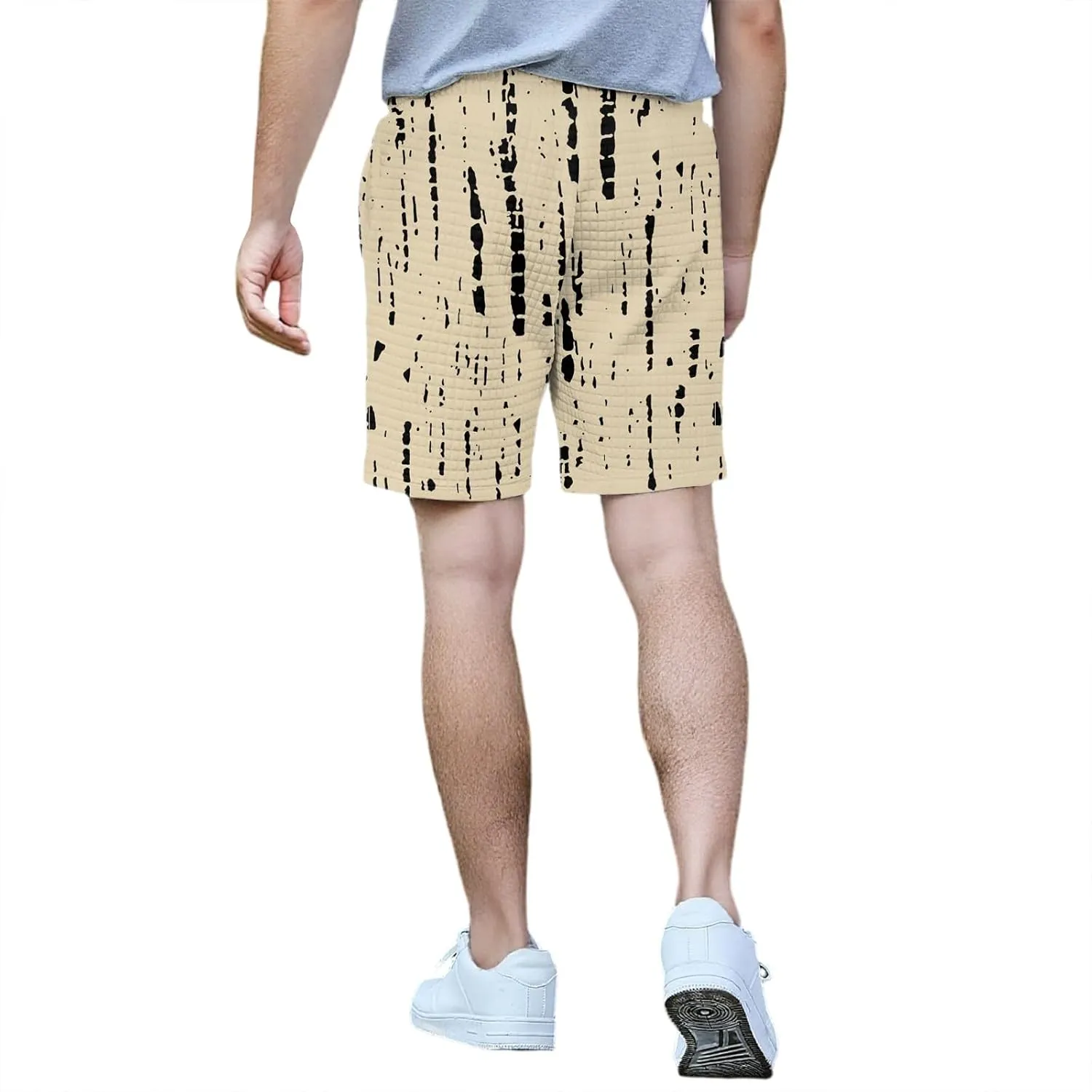 Waffle Shorts for Men Printed Elastic Waist Drawstring Soft Touch Casual Summer Lounge Shorts