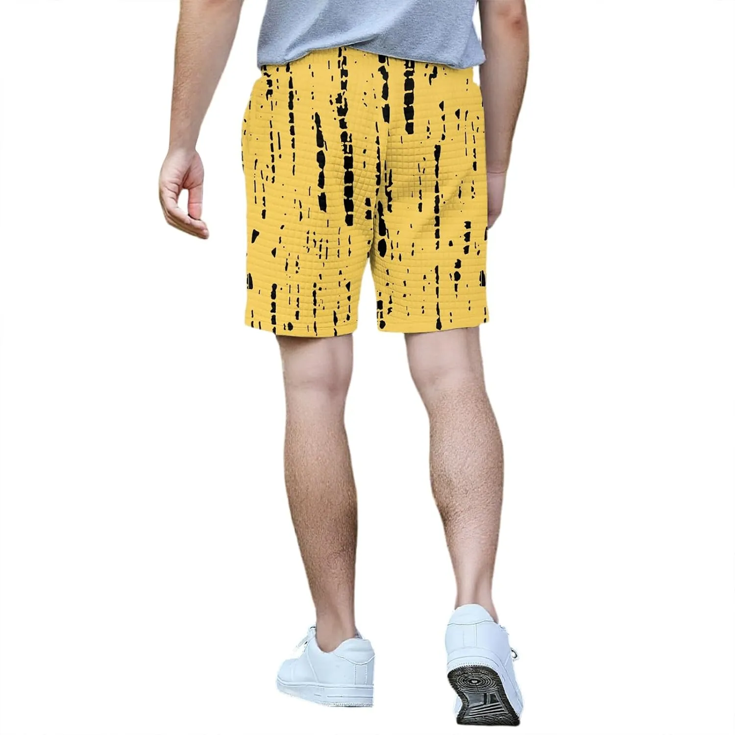 Waffle Shorts for Men Printed Elastic Waist Drawstring Soft Touch Casual Summer Lounge Shorts