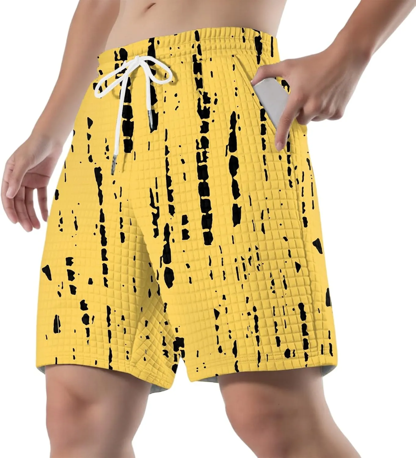 Waffle Shorts for Men Printed Elastic Waist Drawstring Soft Touch Casual Summer Lounge Shorts