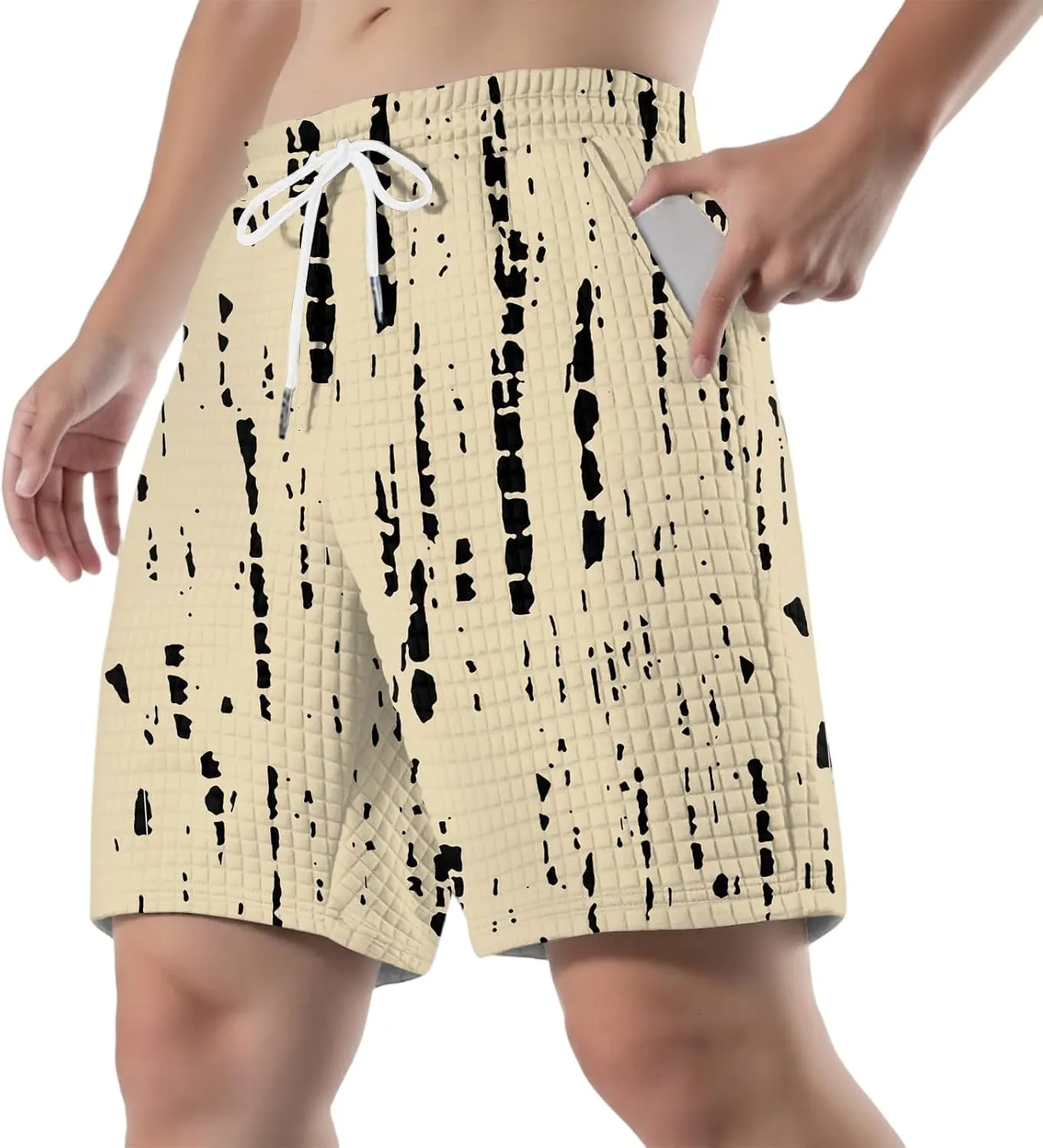 Waffle Shorts for Men Printed Elastic Waist Drawstring Soft Touch Casual Summer Lounge Shorts