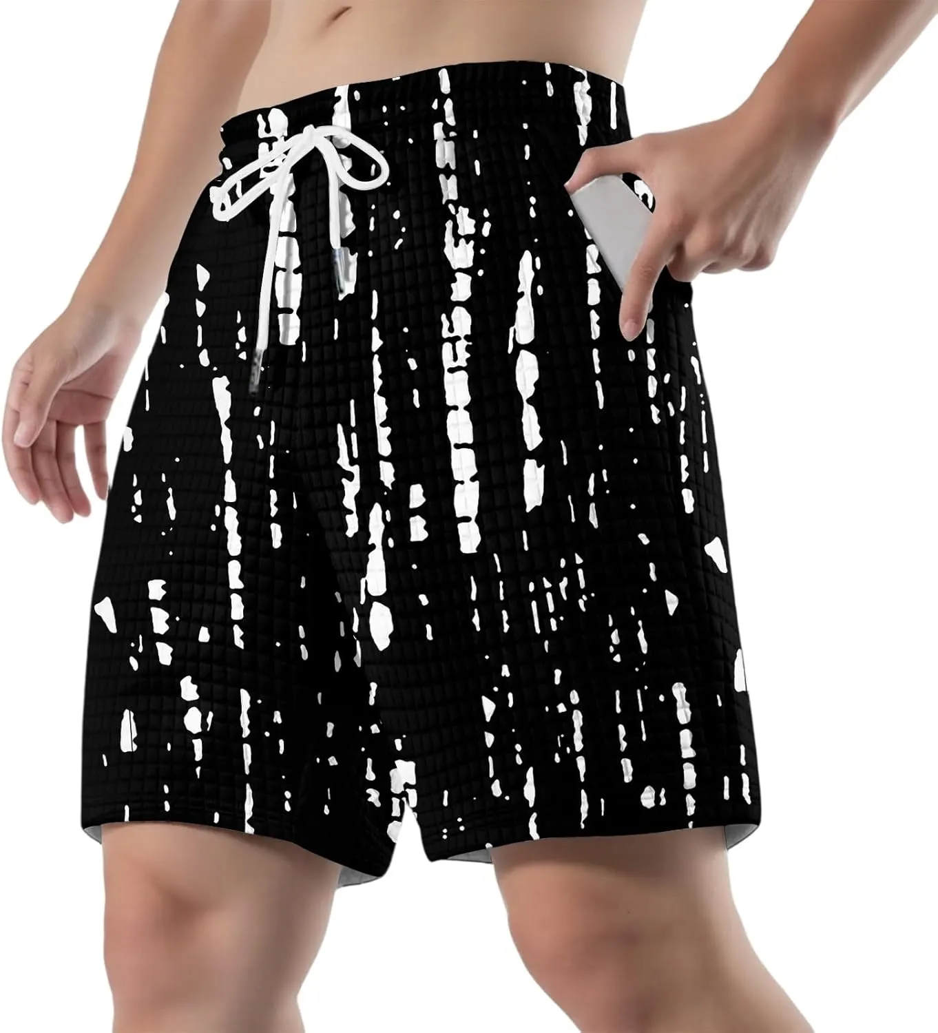 Waffle Shorts for Men Printed Elastic Waist Drawstring Soft Touch Casual Summer Lounge Shorts