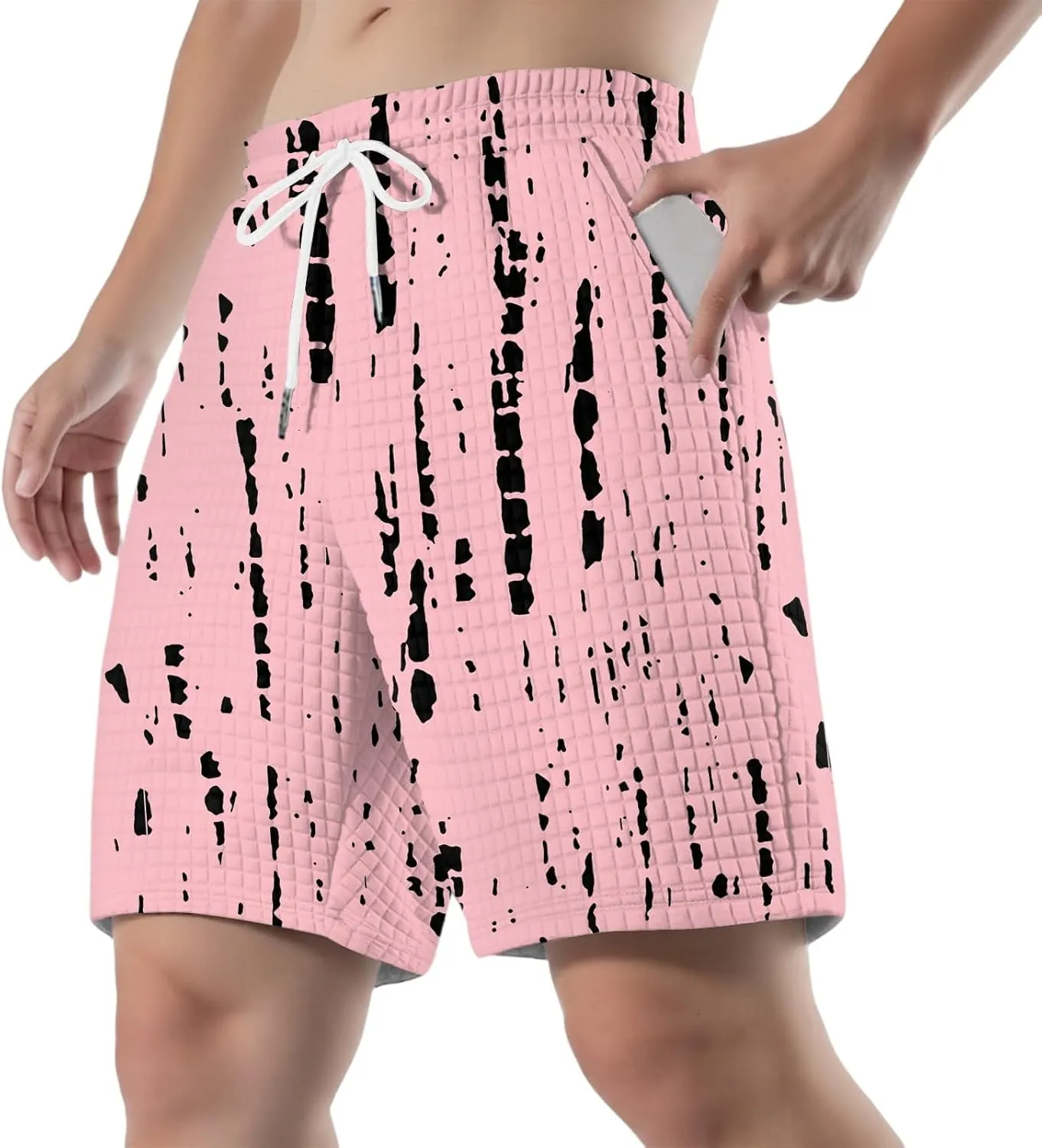 Waffle Shorts for Men Printed Elastic Waist Drawstring Soft Touch Casual Summer Lounge Shorts