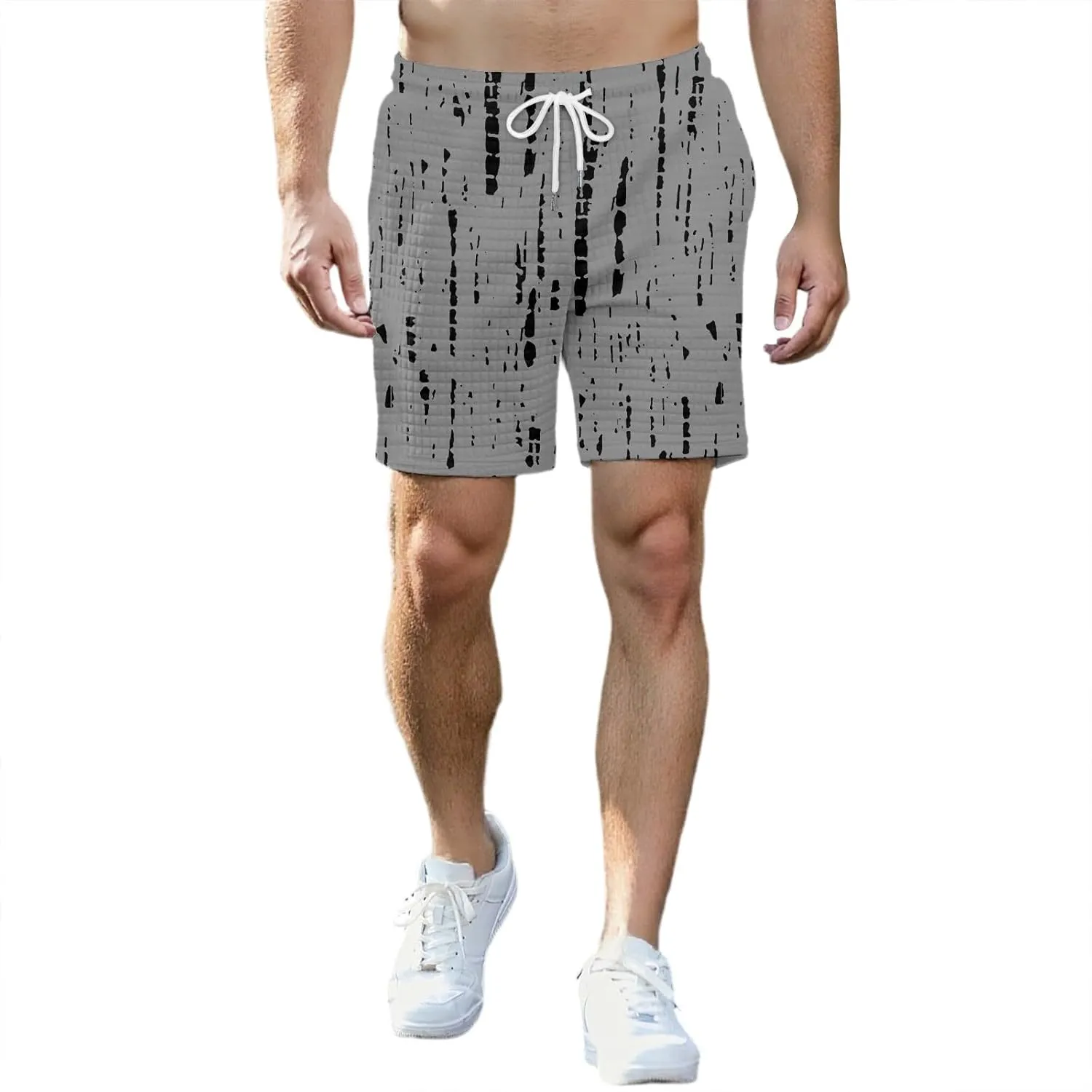 Waffle Shorts for Men Printed Elastic Waist Drawstring Soft Touch Casual Summer Lounge Shorts
