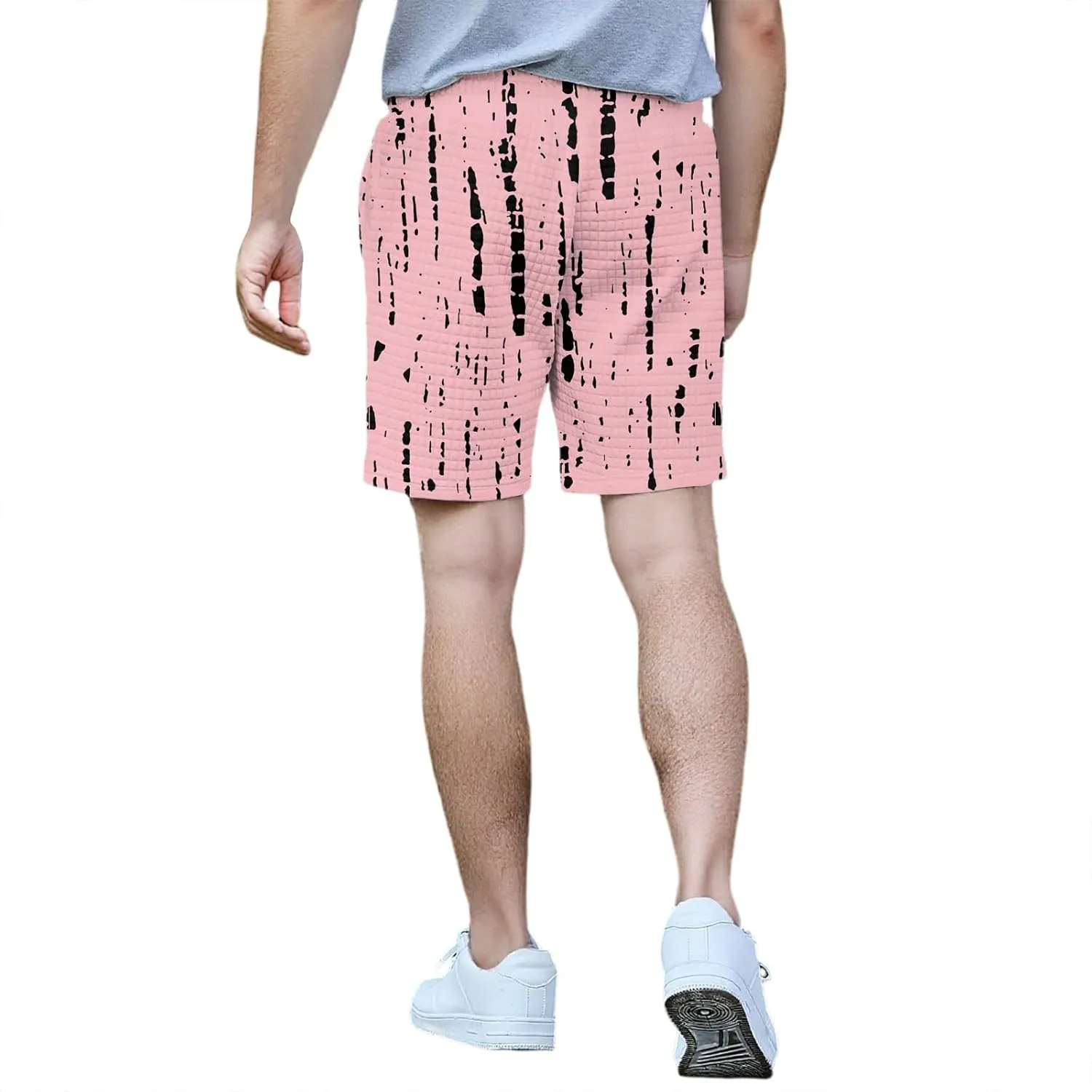Waffle Shorts for Men Printed Elastic Waist Drawstring Soft Touch Casual Summer Lounge Shorts