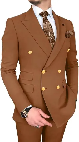Wangyue Double Breasted Suits for Men - 2 Piece Slim Fit Peak Lapel Blazer & Pants - Business & Party Suits