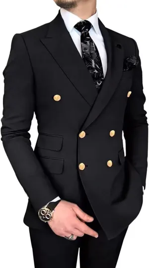 Wangyue Double Breasted Suits for Men - 2 Piece Slim Fit Peak Lapel Blazer & Pants - Business & Party Suits