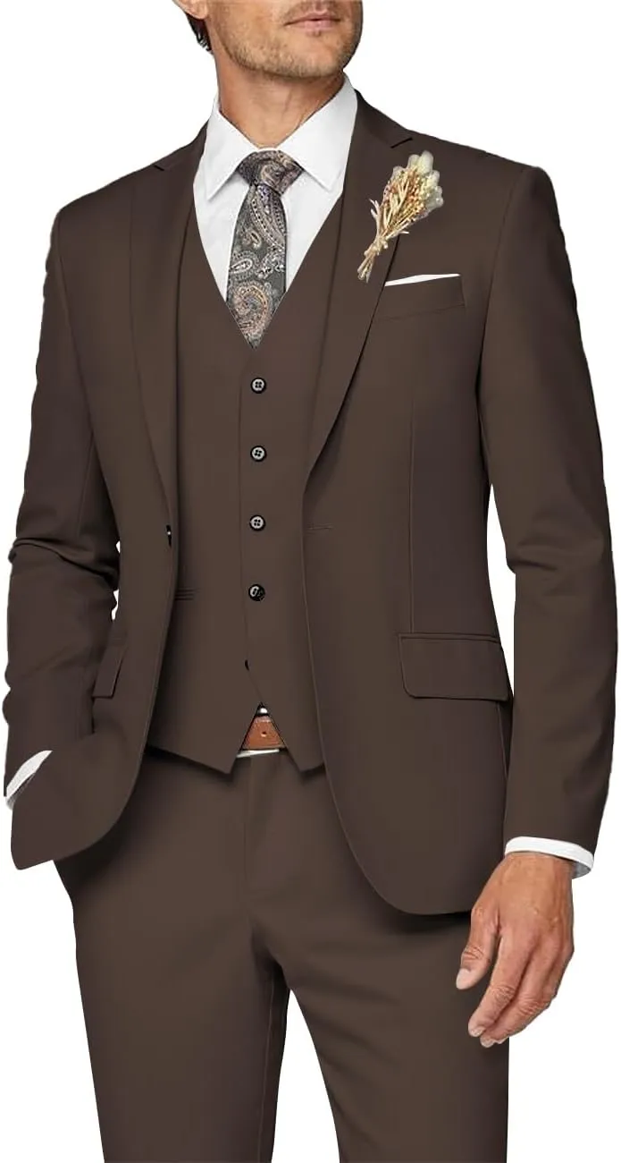 Wangyue Mens Suit 3 Piece Slim Fit Suit for Men Formal Business Suit Wedding Groom Prom Tuxedo Dinner Party