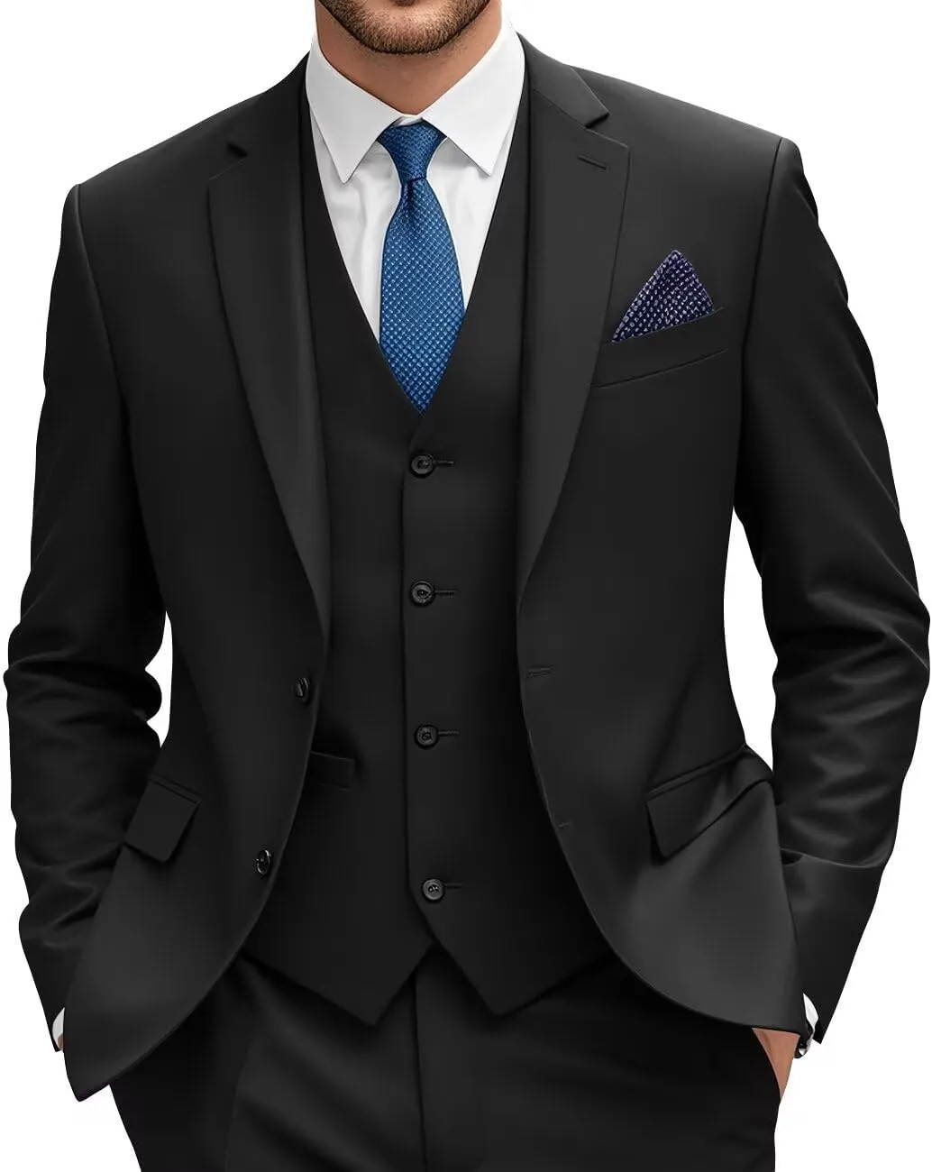 Wangyue Mens Suit 3 Piece Slim Fit Suit Wedding Prom Tuxedo Formal Business Suits Blazer Vest Pants Set