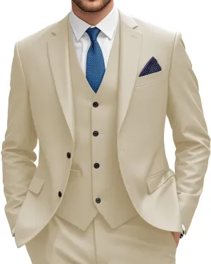 Wangyue Mens Suit 3 Piece Slim Fit Suit Wedding Prom Tuxedo Formal Business Suits Blazer Vest Pants Set