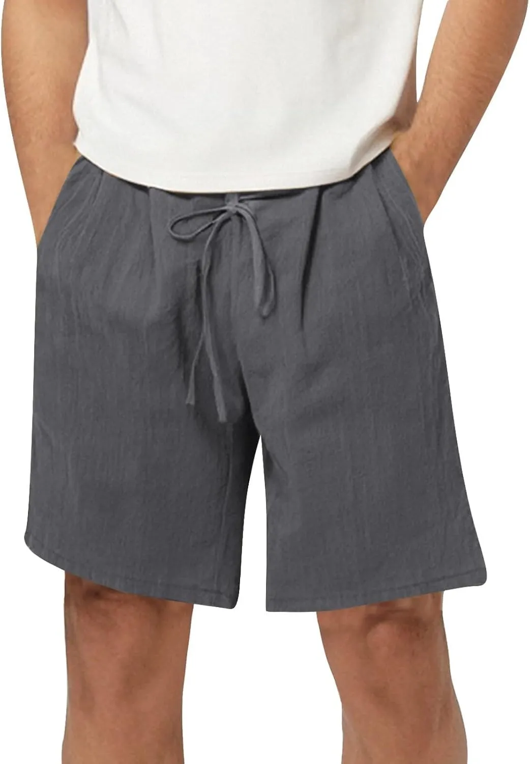 WENKOMG1 Mens Cotton Linen Shorts Lightweight Breathable Summer Linen Shorts Elastic Waist Drawstring Lounge Pants