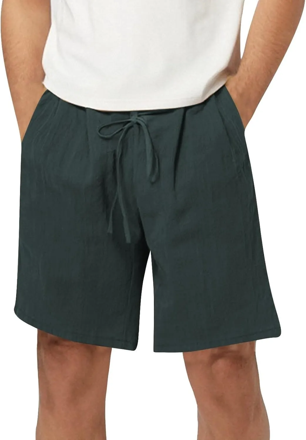 WENKOMG1 Mens Cotton Linen Shorts Lightweight Breathable Summer Linen Shorts Elastic Waist Drawstring Lounge Pants