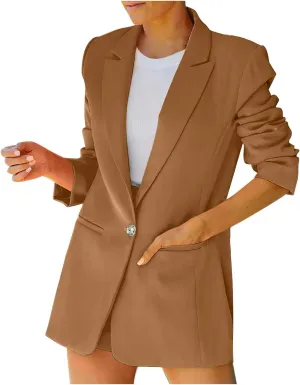 Wkishenl Blazers for Women Business Casual Long Sleeve Solid Blazer Jacket Button Down Open Front Jacket Work Office Suits
