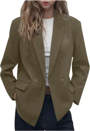 Wkishenl Womens Blazers for Work Casual Open Front Jackets Solid Color Long Sleeve Button Down Blazer Fashion Business Suits