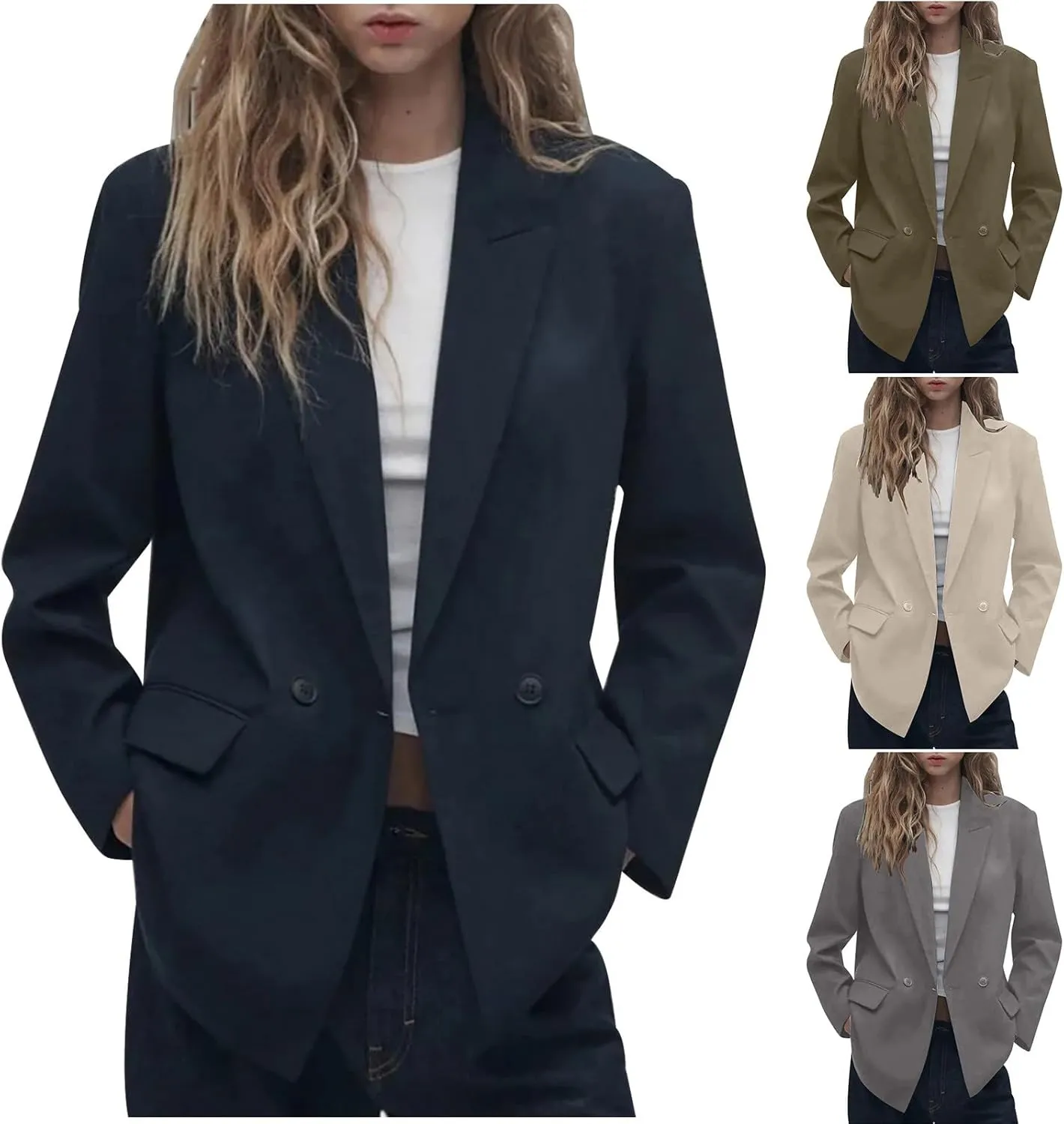 Wkishenl Womens Blazers for Work Casual Open Front Jackets Solid Color Long Sleeve Button Down Blazer Fashion Business Suits