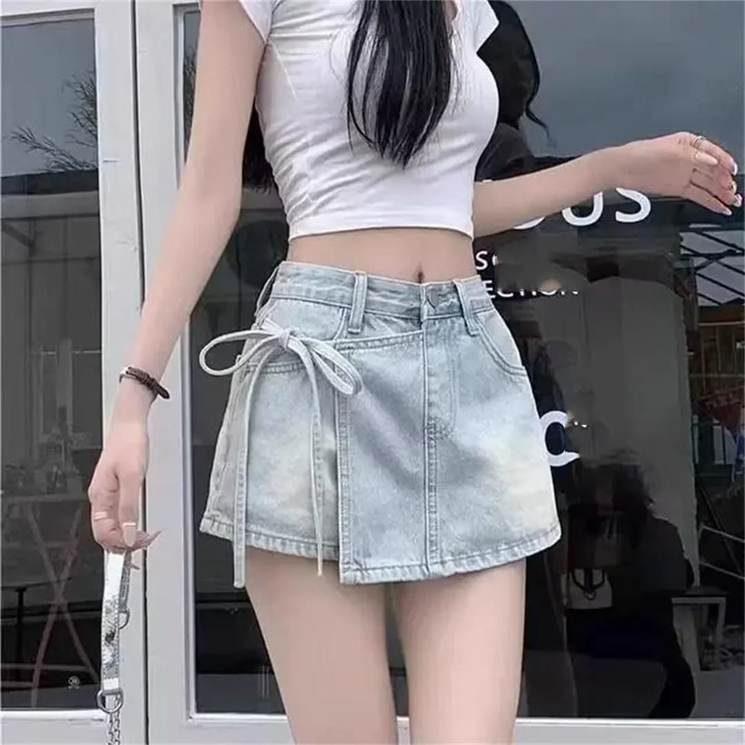 Women Blue Vintage Long Waist Petite Skirt Denim Cotton Material Summer Mid Length Casual Wear Skirt