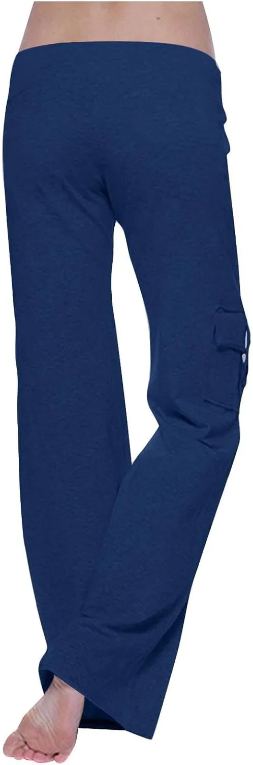 Women Cargo Pants 2025 Bootcut Yoga Pant Stretchy Trousers Wide Leg Workout Baggy Sweatpants with Pockets Trendy