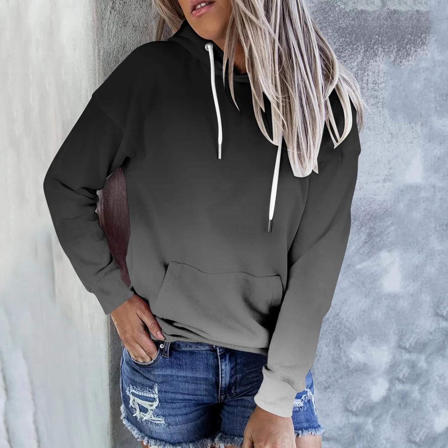 Women Casual Hoodies Tie-Dye Sweatshirt Fashion Y2k Oversized Pullover Drawstring Long Sleeve Tops Loose Fit Blouse