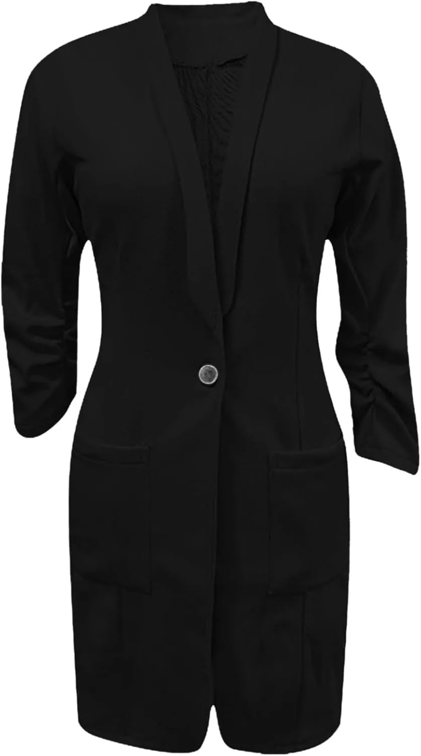 Women Casual Pockets Blazer Long Sleeve Single Button Ladies Elegant Boyfriend Suit Jacket for Office Work Business