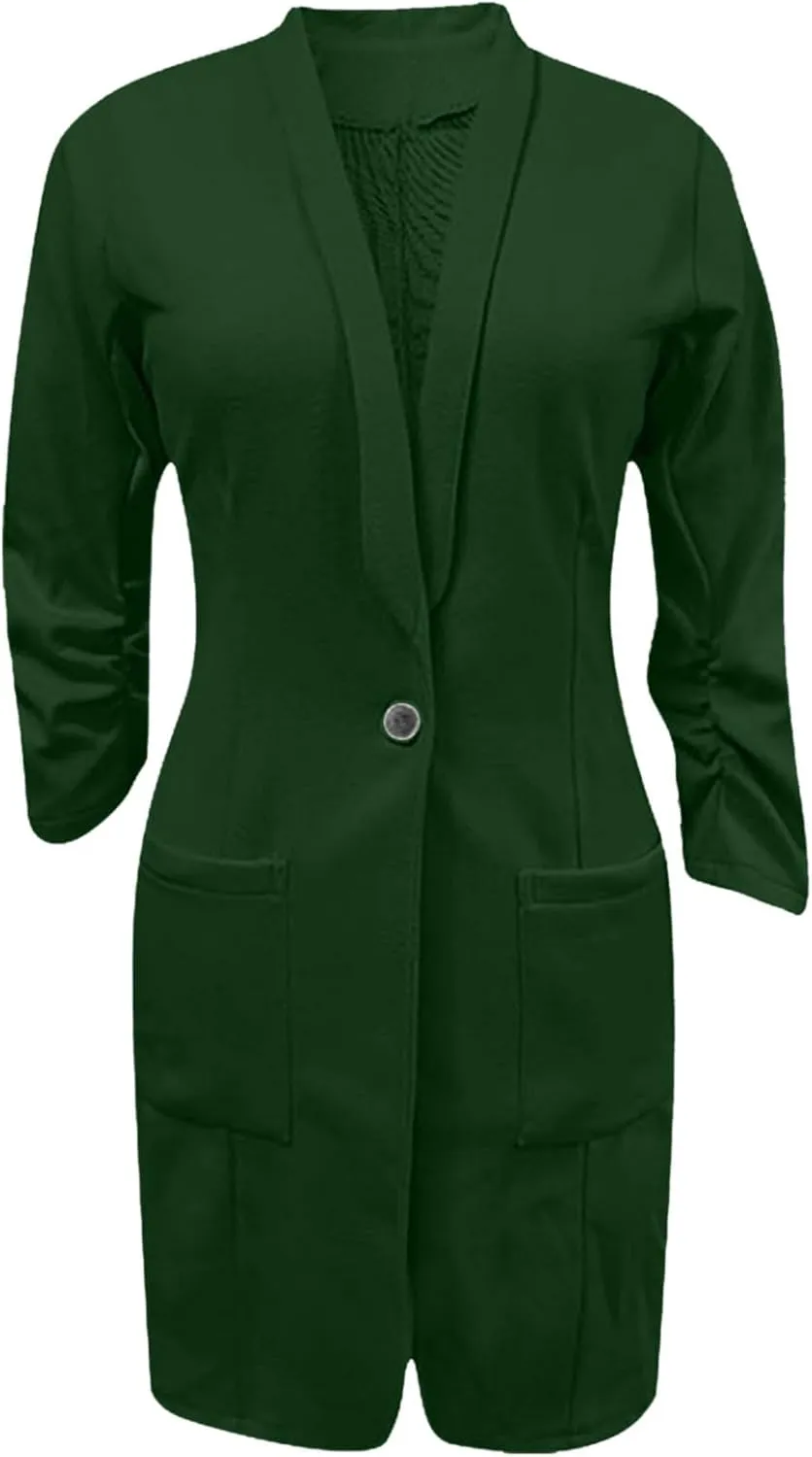 Women Casual Pockets Blazer Long Sleeve Single Button Ladies Elegant Boyfriend Suit Jacket for Office Work Business