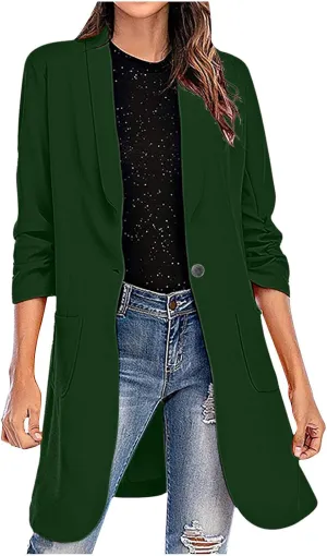 Women Casual Pockets Blazer Long Sleeve Single Button Ladies Elegant Boyfriend Suit Jacket for Office Work Business
