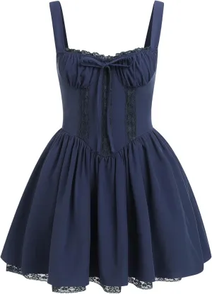 Women Corset Dress Floral Mini Dress Sexy Spaghetti Straps Low Cut Lace Short Dress Ruffle Summer Bustier Sundress