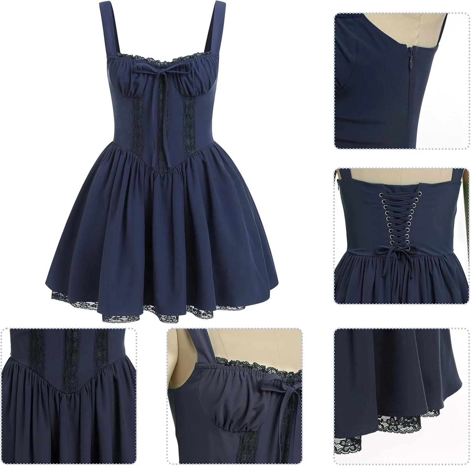 Women Corset Dress Floral Mini Dress Sexy Spaghetti Straps Low Cut Lace Short Dress Ruffle Summer Bustier Sundress