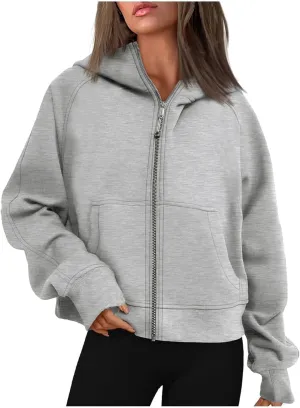 Women Cropped Sweatshirt Y2k Zip Up Hoodies Fleece Fashion Jacket Casual Lightweight Collared Blouse Long Sleeve Tops