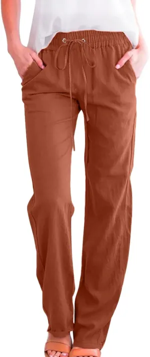 Women Linen Summer Printed Palazzo Pants Low Waist Stretchy Straight Loose Fit Palazzo Pants Trendy