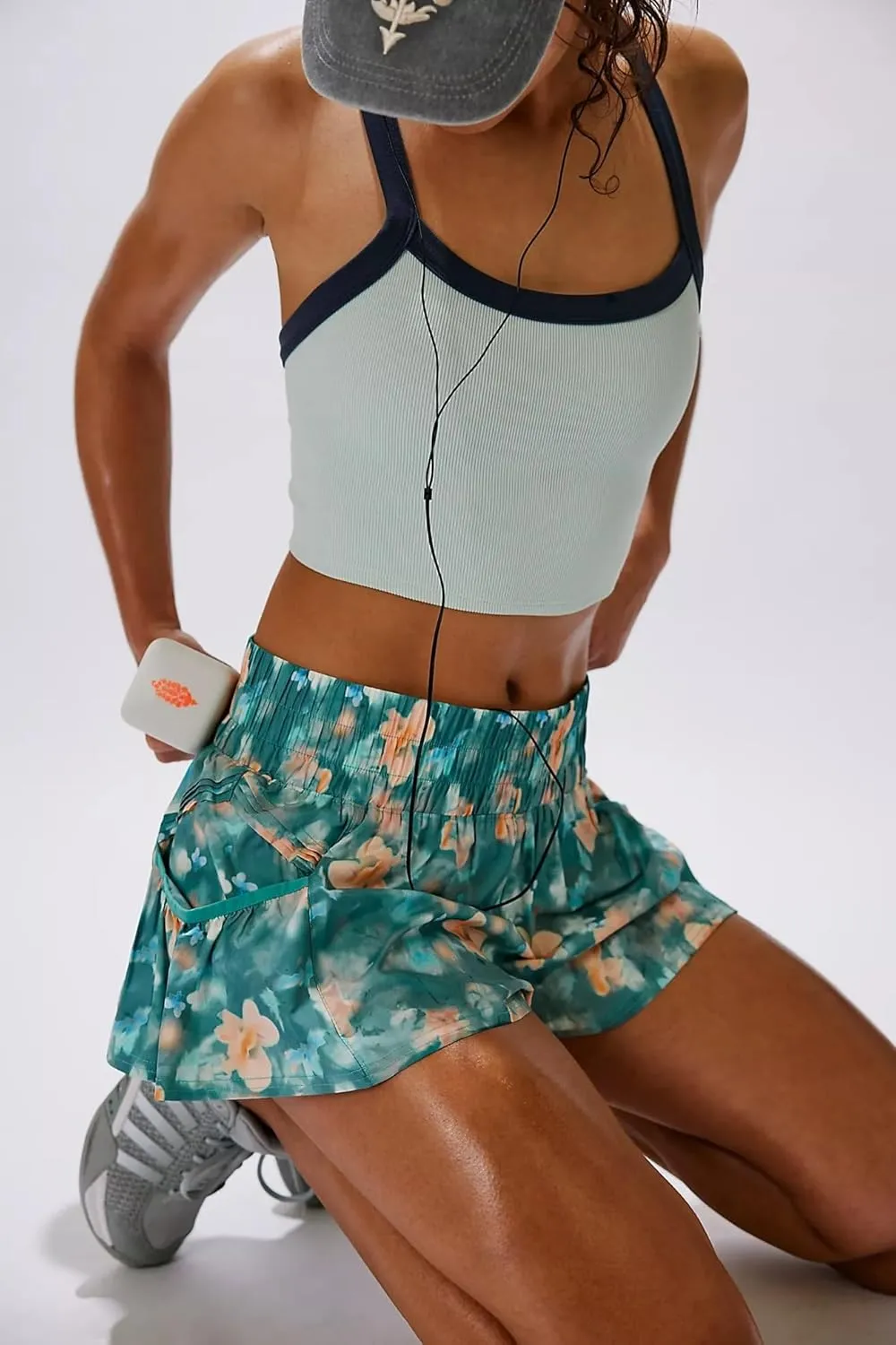 Women Ruffle Running Shorts High Waisted Workout Athletic Shorts Flowy Smocked A Line Skorts with Pockets