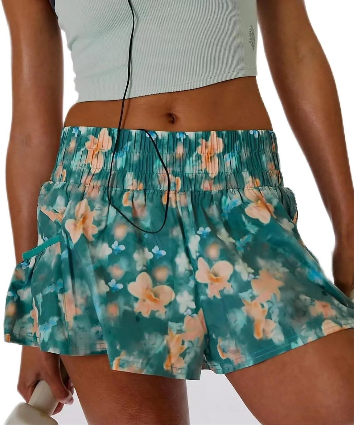 Women Ruffle Running Shorts High Waisted Workout Athletic Shorts Flowy Smocked A Line Skorts with Pockets