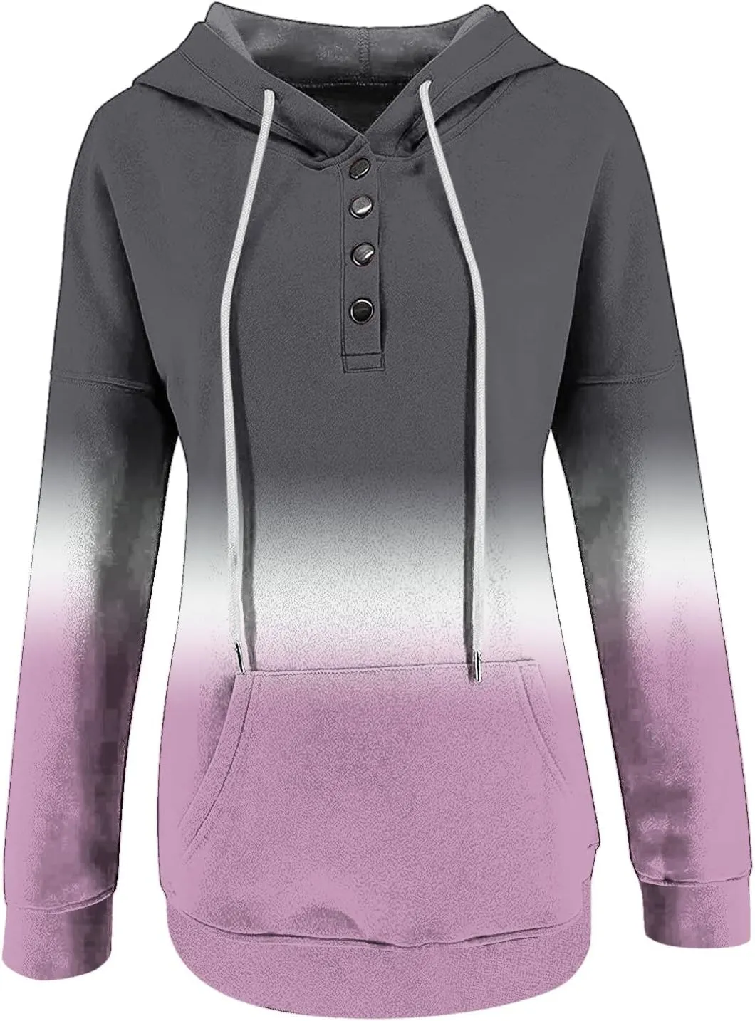 Women Tie Dye Hoodie Button Down Casual Sweatshirt Teen Girls Crewneck Pullover Oversize Drawstring Casual Loose Tops