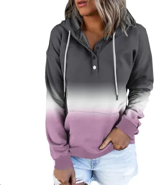 Women Tie Dye Hoodie Button Down Casual Sweatshirt Teen Girls Crewneck Pullover Oversize Drawstring Casual Loose Tops