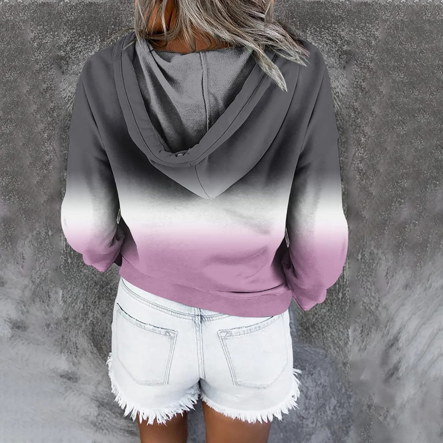 Women Tie Dye Hoodie Button Down Casual Sweatshirt Teen Girls Crewneck Pullover Oversize Drawstring Casual Loose Tops