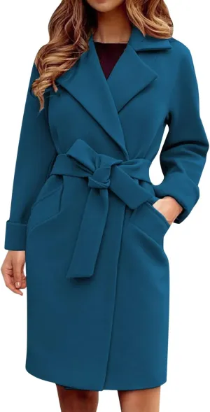 Women Trendy Trench Coat Classic Business Blazers Coat Lapel Peacoat Solid Overcoat Fall Winter Temperament Outwear