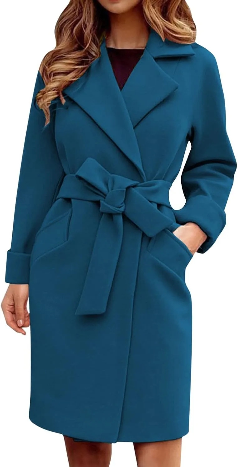 Women Trendy Trench Coat Classic Business Blazers Coat Lapel Peacoat Solid Overcoat Fall Winter Temperament Outwear