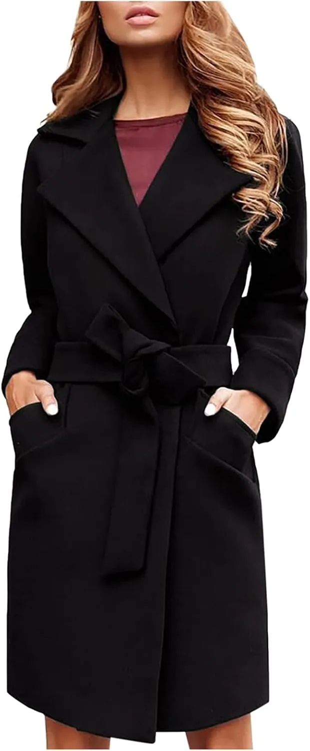 Women Trendy Trench Coat Classic Business Blazers Coat Lapel Peacoat Solid Overcoat Fall Winter Temperament Outwear