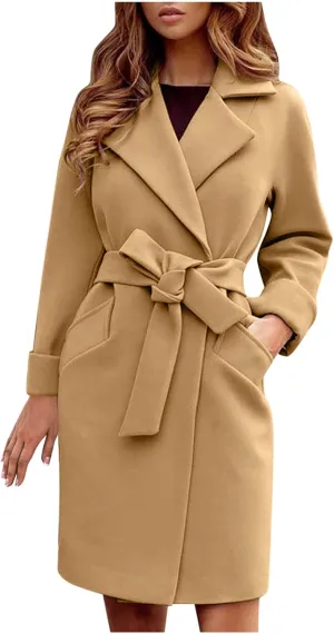 Women Trendy Trench Coat Classic Business Blazers Coat Lapel Peacoat Solid Overcoat Fall Winter Temperament Outwear