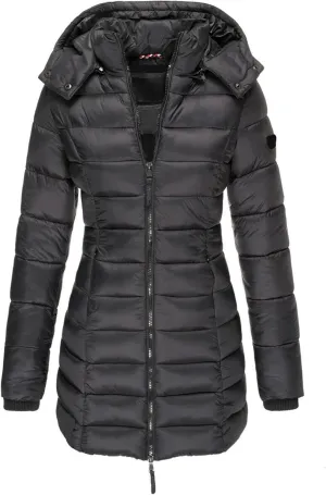 Women Ultra Light Down Jacket Packable Puffer Jacket Coat Hooded Mid Length Winter Outwear Black