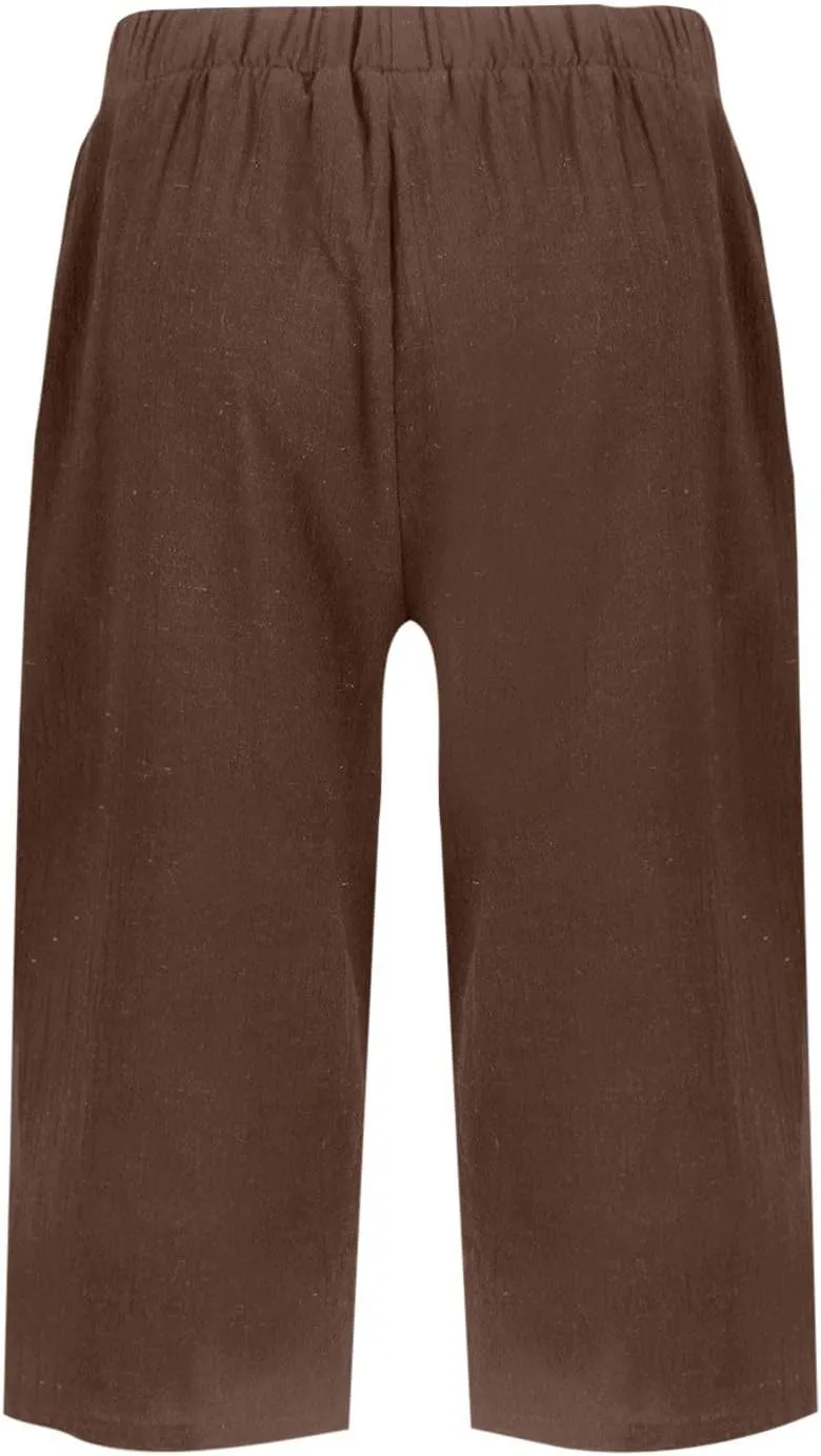 Women's Bermuda Shorts 2025 Cotton Linen Long Shorts Casual Lightweight Summer Beach Cropped Pants with Pockets